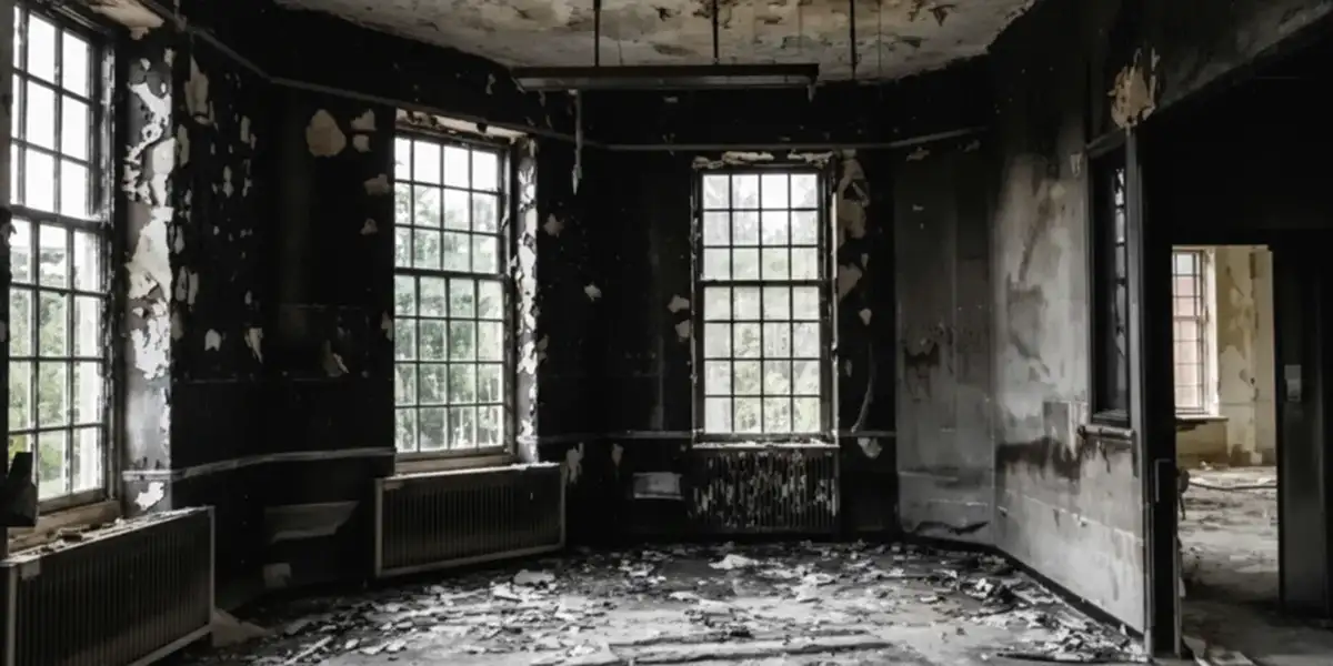 fire damage repair addressing severe interior damage and smoke residue inside a burned home in Boise, ID