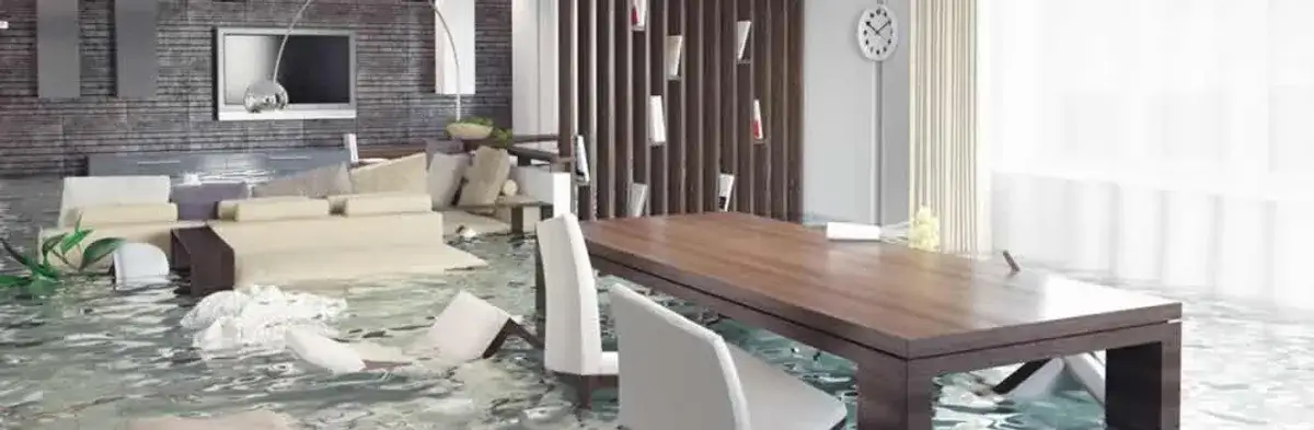 home interior affected by water damage with flooded floors and displaced furniture in Boise, ID